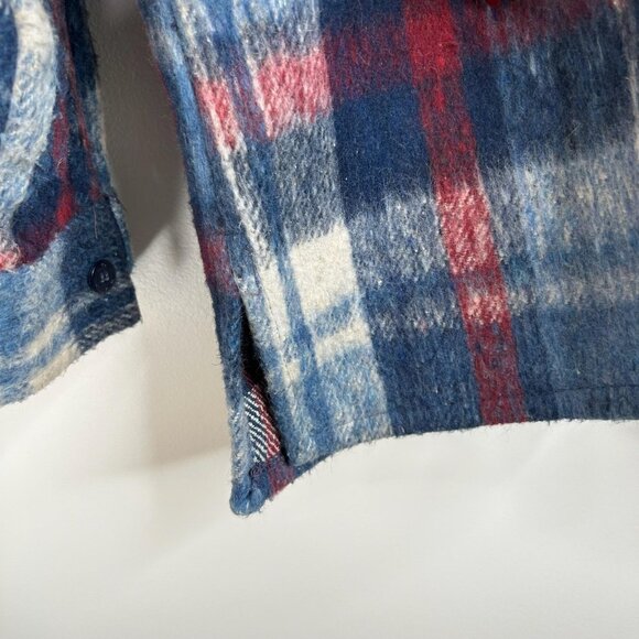 Vintage CPO Jacket Mens Large Blue Red Plaid Wool Blend Lined Shirt Jacket 90s - Picture 4 of 8